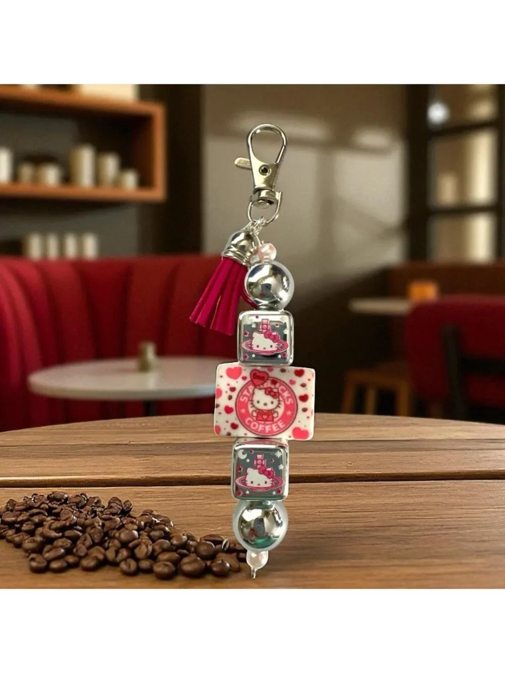 Handmade Keychain-Purse Clip-Kitty Themed